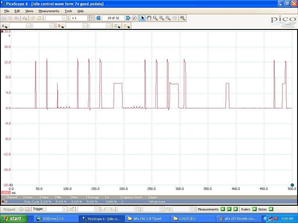 Bad throttle-motor waveform (open circuit peaks to 12 V)